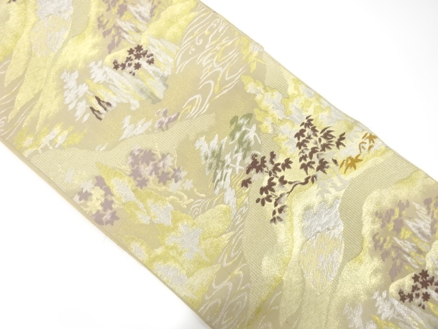 JAPANESE KIMONO / ANTIQUE FUKURO OBI / WOVEN TREE & STREAM